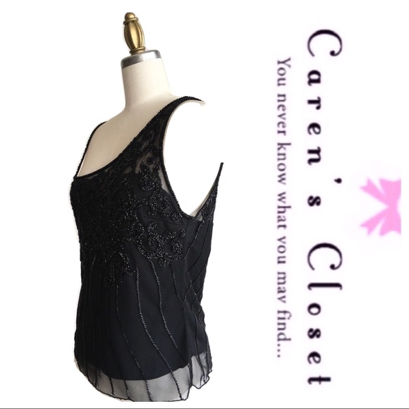 Vintage Black Beaded One Shoulder Stretch Top - Picture 3 of 5